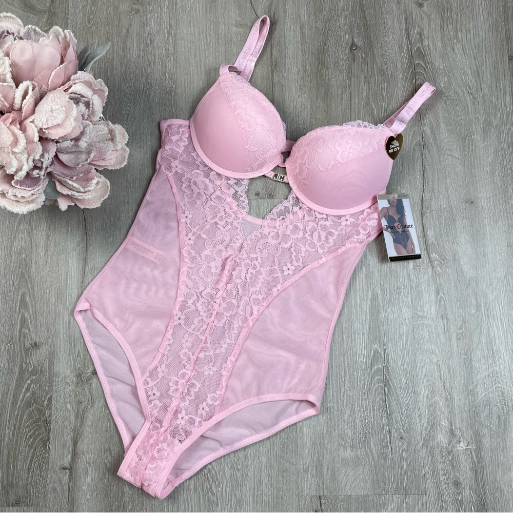 NWT Juicy Couture Blush Pink Lace Cutout Bodysuit